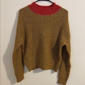Anthropologie Brown Sweater with Red Collar